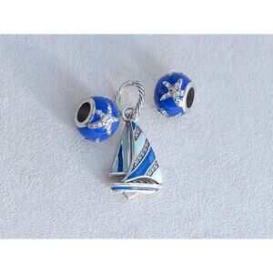Brighton 3 PC Nautical Charms Blue Starfish Spacer Beads Sailboat Dangle Set